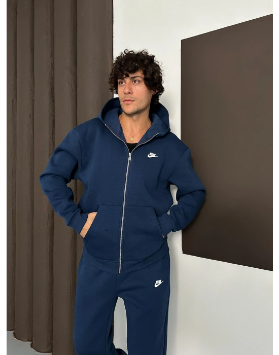 NKE BASKI DETAY OVERSİZE HIRKA LACİVERT