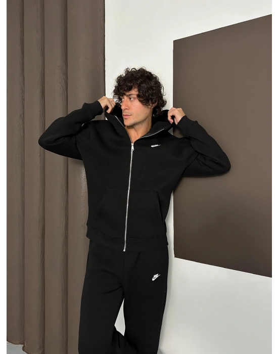 NKE BASKI DETAY OVERSİZE HIRKA SİYAH