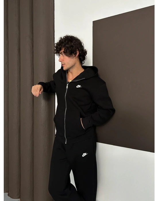 NKE BASKI DETAY OVERSİZE HIRKA SİYAH