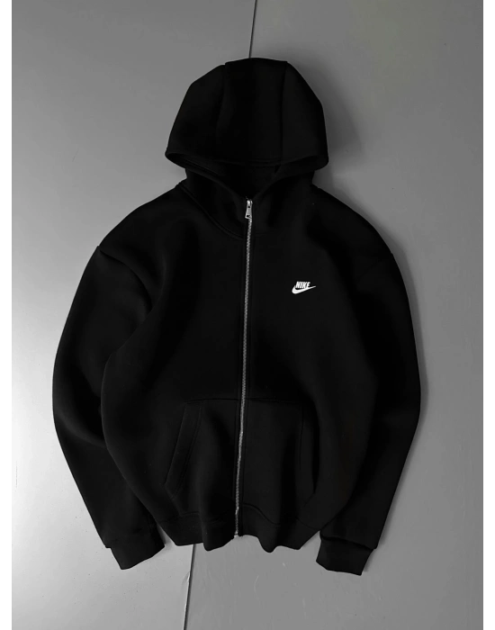 NKE BASKI DETAY OVERSİZE HIRKA SİYAH