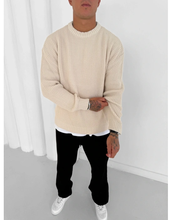 OVERSİZE KALIP TRİKO KAZAK KREM