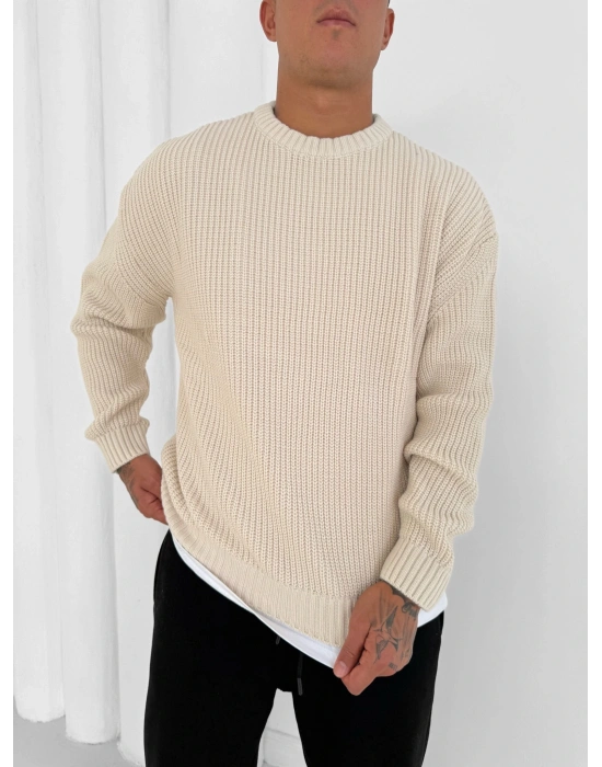 OVERSİZE KALIP TRİKO KAZAK KREM