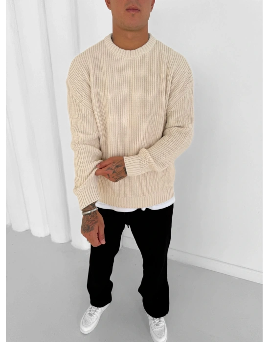 OVERSİZE KALIP TRİKO KAZAK KREM