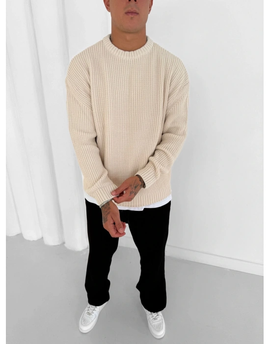 OVERSİZE KALIP TRİKO KAZAK KREM