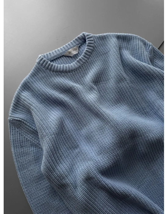 OVERSİZE KALIP TRİKO KAZAK MAVİ