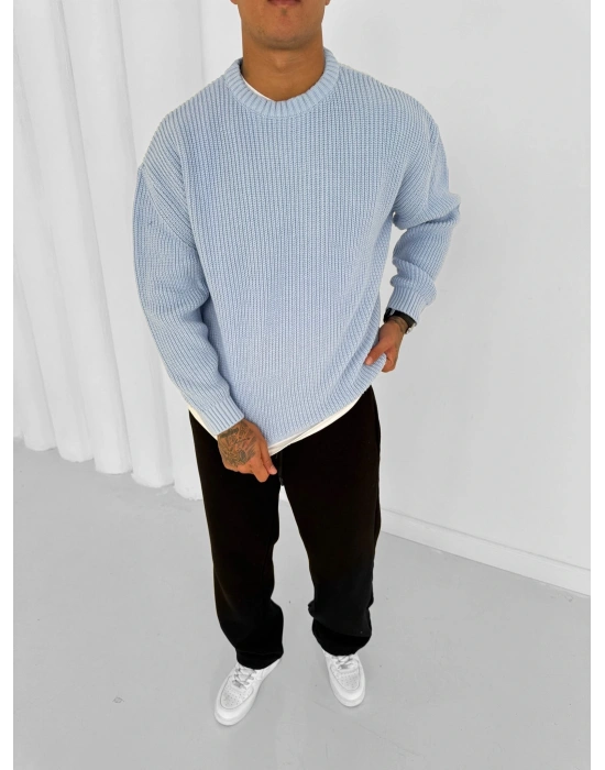 OVERSİZE KALIP TRİKO KAZAK MAVİ