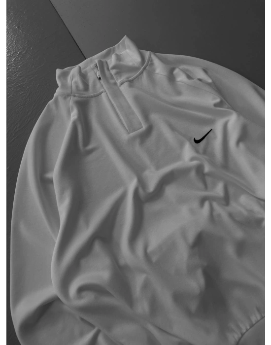 OYSHO KUMAŞ YARIM FERMUAR SWEAT BEYAZ