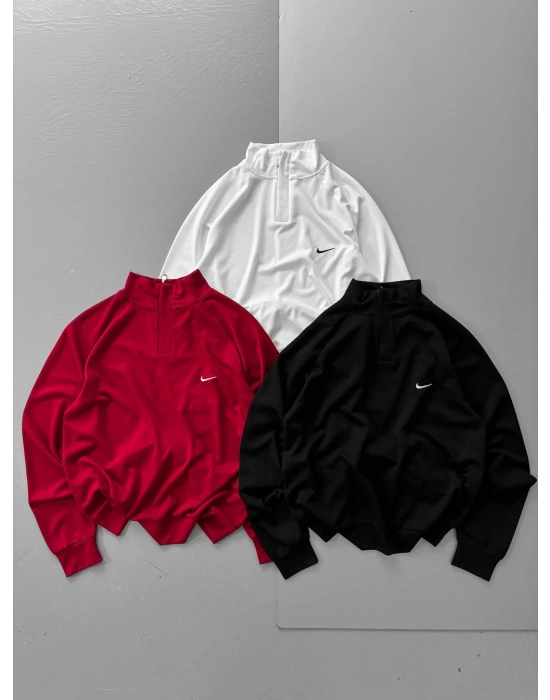 OYSHO KUMAŞ YARIM FERMUAR SWEAT BEYAZ