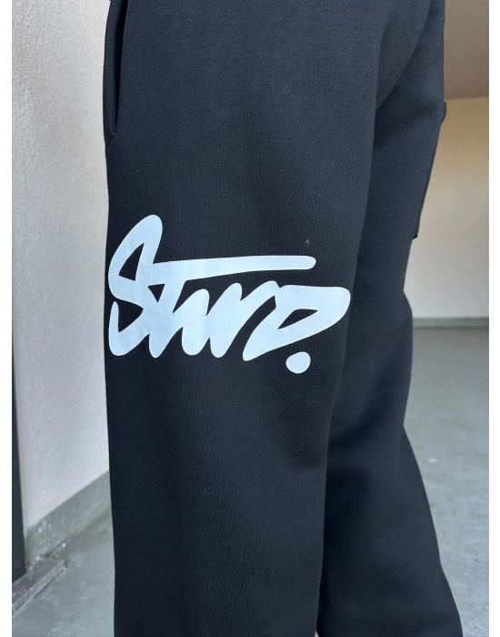 ÖZEL SERİ BÜYÜK BASKI STW PAÇA AYARLANABİLİR BAGGY EŞOFMAN ALTI SİYAH