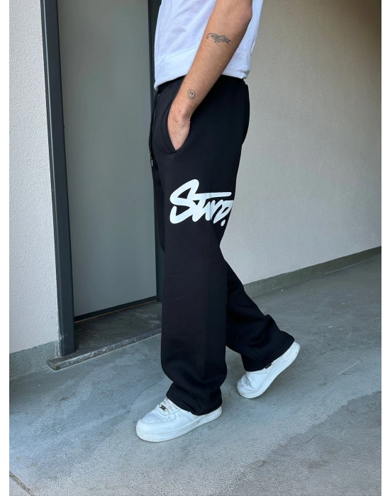 ÖZEL SERİ BÜYÜK BASKI STW PAÇA AYARLANABİLİR BAGGY EŞOFMAN ALTI SİYAH