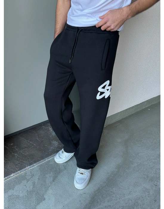 ÖZEL SERİ BÜYÜK BASKI STW PAÇA AYARLANABİLİR BAGGY EŞOFMAN ALTI SİYAH