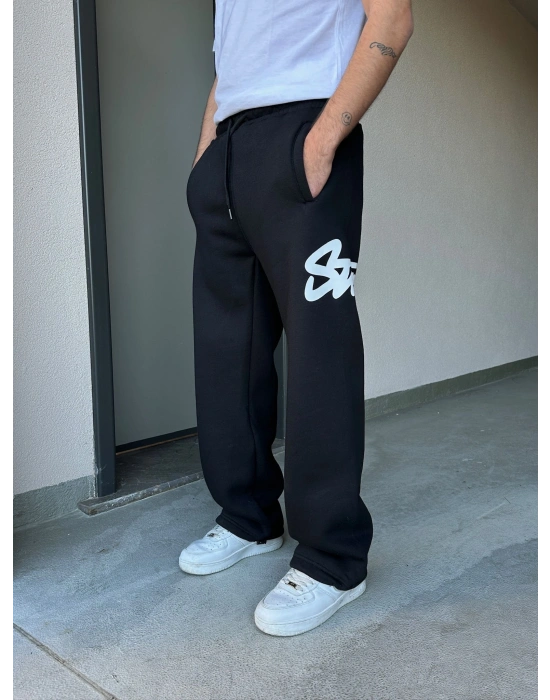 ÖZEL SERİ BÜYÜK BASKI STW PAÇA AYARLANABİLİR BAGGY EŞOFMAN ALTI SİYAH