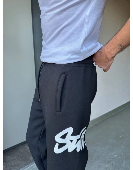 ÖZEL SERİ BÜYÜK BASKI STW PAÇA AYARLANABİLİR BAGGY EŞOFMAN ALTI SİYAH