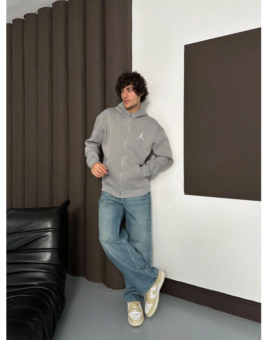 ÖZEL SERİ JORDAN OVERSİZE KAPÜŞONLU HIRKA GRİ