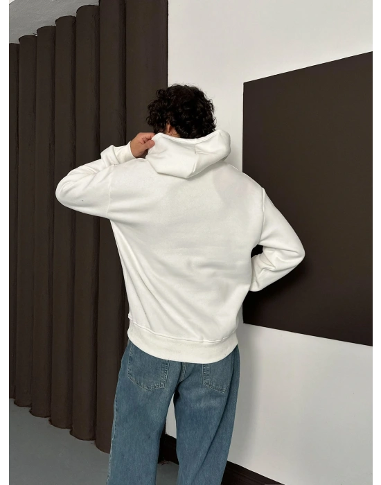 ÖZEL SERİ NK HOLOGRAM BASKI OVERSİZE KAPÜŞONLU SWEAT BEYAZ