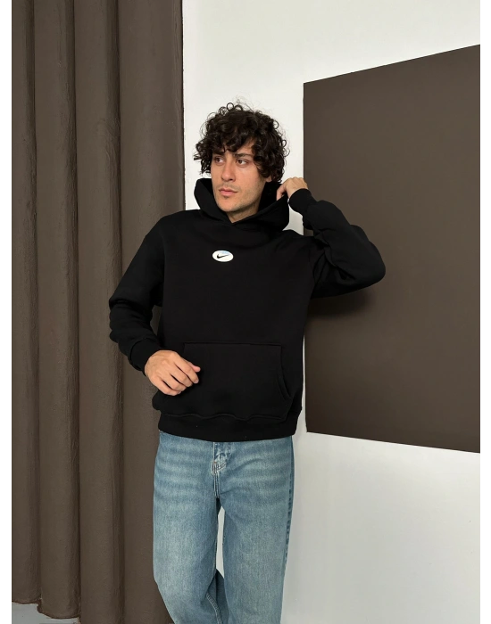 ÖZEL SERİ NK HOLOGRAM BASKI OVERSİZE KAPÜŞONLU SWEAT SİYAH