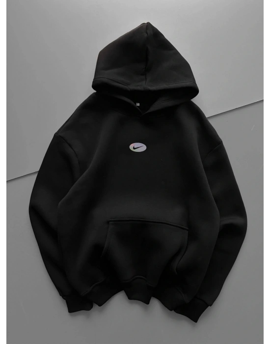 ÖZEL SERİ NK HOLOGRAM BASKI OVERSİZE KAPÜŞONLU SWEAT SİYAH