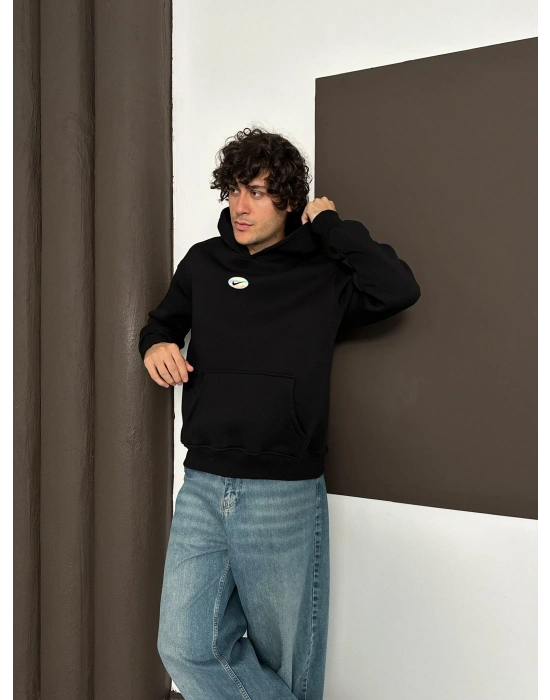 ÖZEL SERİ NK HOLOGRAM BASKI OVERSİZE KAPÜŞONLU SWEAT SİYAH