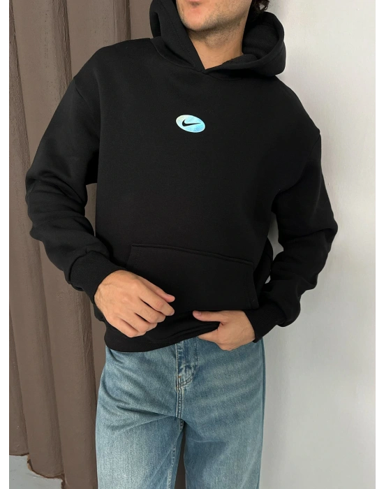 ÖZEL SERİ NK HOLOGRAM BASKI OVERSİZE KAPÜŞONLU SWEAT SİYAH