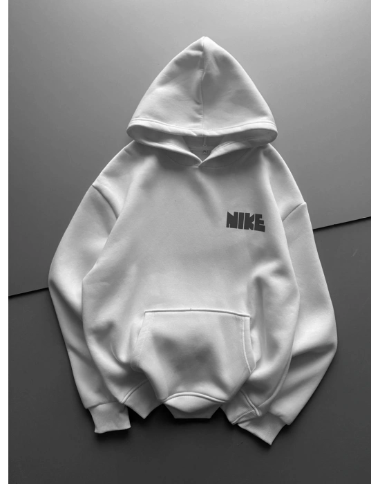 ÖZEL SERİ NK REFLEKTÖRLÜ OVERSİZE KAPÜŞONLU SWEAT BEYAZ