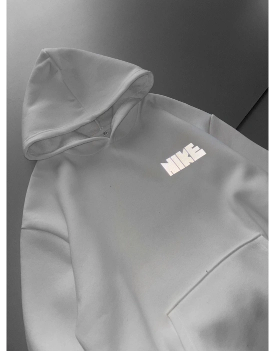 ÖZEL SERİ NK REFLEKTÖRLÜ OVERSİZE KAPÜŞONLU SWEAT BEYAZ