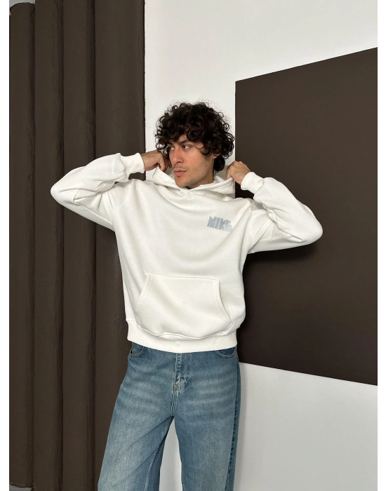 ÖZEL SERİ NK REFLEKTÖRLÜ OVERSİZE KAPÜŞONLU SWEAT BEYAZ