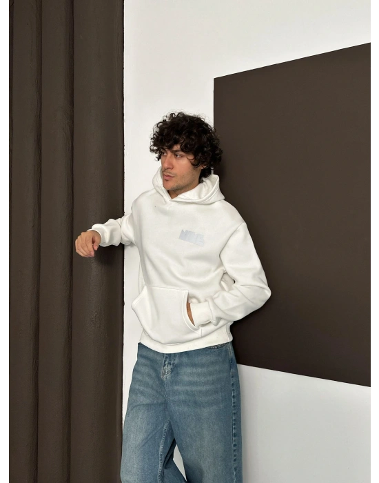 ÖZEL SERİ NK REFLEKTÖRLÜ OVERSİZE KAPÜŞONLU SWEAT BEYAZ
