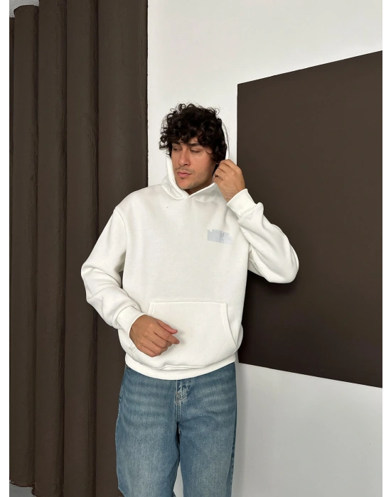 ÖZEL SERİ NK REFLEKTÖRLÜ OVERSİZE KAPÜŞONLU SWEAT BEYAZ