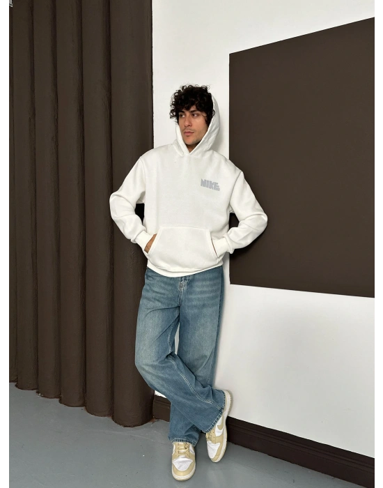 ÖZEL SERİ NK REFLEKTÖRLÜ OVERSİZE KAPÜŞONLU SWEAT BEYAZ