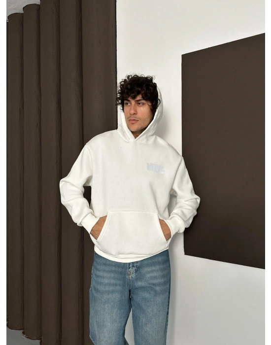 ÖZEL SERİ NK REFLEKTÖRLÜ OVERSİZE KAPÜŞONLU SWEAT BEYAZ