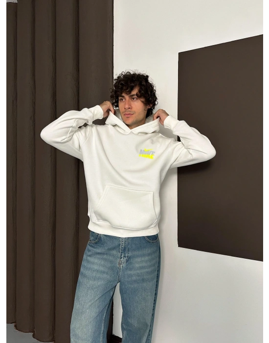 ÖZEL SERİ NK YARI REFLEKTÖRLÜ OVERSİZE KAPÜŞONLU SWEAT BEYAZ