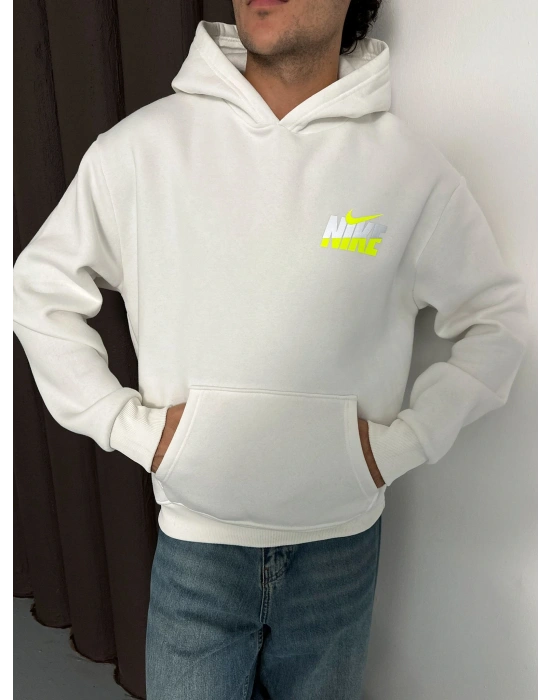 ÖZEL SERİ NK YARI REFLEKTÖRLÜ OVERSİZE KAPÜŞONLU SWEAT BEYAZ