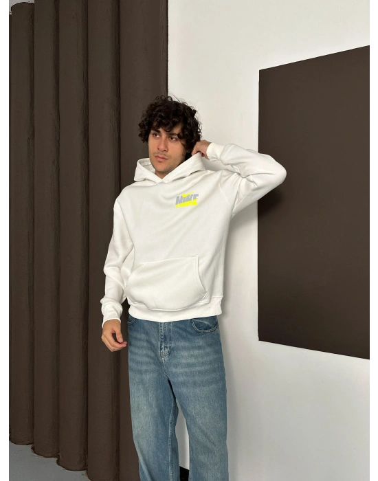 ÖZEL SERİ NK YARI REFLEKTÖRLÜ OVERSİZE KAPÜŞONLU SWEAT BEYAZ