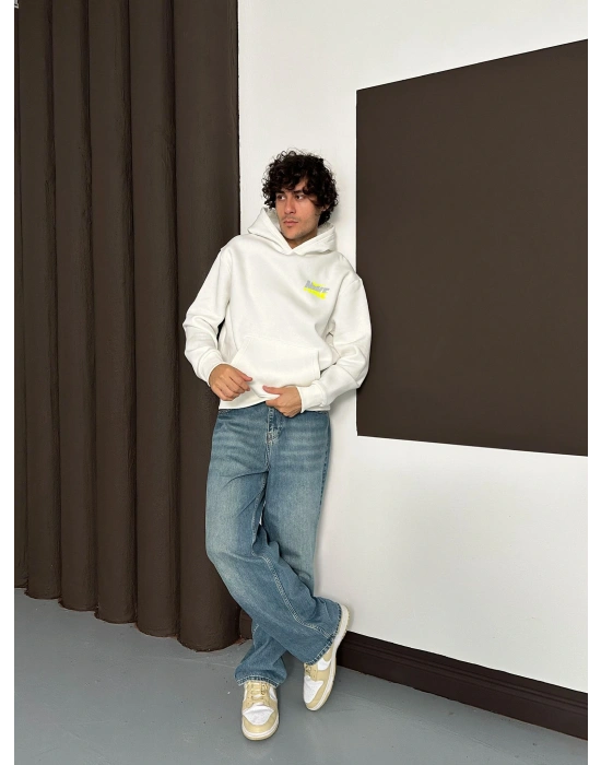 ÖZEL SERİ NK YARI REFLEKTÖRLÜ OVERSİZE KAPÜŞONLU SWEAT BEYAZ