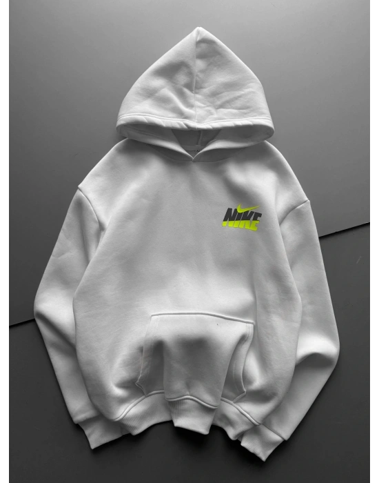 ÖZEL SERİ NK YARI REFLEKTÖRLÜ OVERSİZE KAPÜŞONLU SWEAT BEYAZ