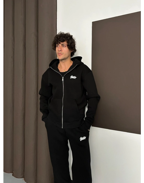 ÖZEL SERİ STW BASKI DETAY OVERSİZE EŞOFMAN TAKIMI SİYAH