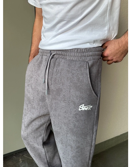 ÖZEL SERİ YIKAMALI KÜÇÜK BASKI PAÇA AYARLANABİLİR BAGGY EŞOFMAN ALTI GRİ