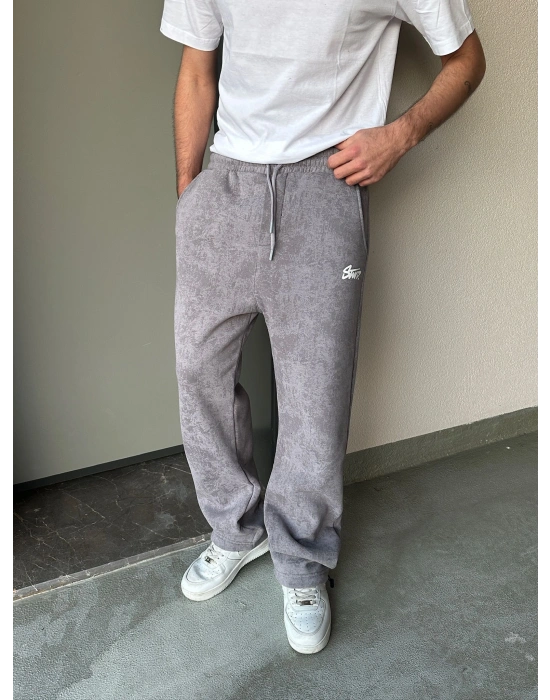 ÖZEL SERİ YIKAMALI KÜÇÜK BASKI PAÇA AYARLANABİLİR BAGGY EŞOFMAN ALTI GRİ