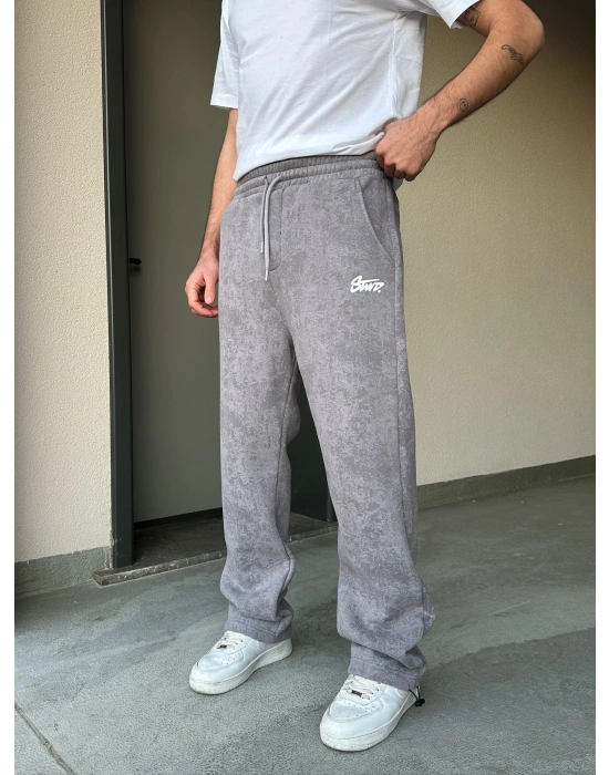 ÖZEL SERİ YIKAMALI KÜÇÜK BASKI PAÇA AYARLANABİLİR BAGGY EŞOFMAN ALTI GRİ