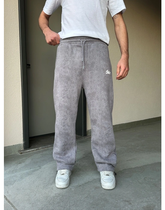 ÖZEL SERİ YIKAMALI KÜÇÜK BASKI PAÇA AYARLANABİLİR BAGGY EŞOFMAN ALTI GRİ