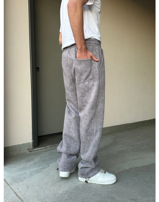 ÖZEL SERİ YIKAMALI KÜÇÜK BASKI PAÇA AYARLANABİLİR BAGGY EŞOFMAN ALTI GRİ