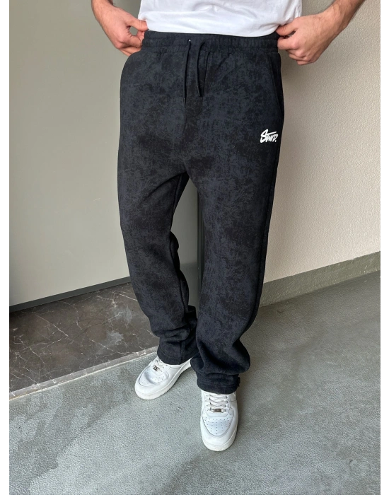 ÖZEL SERİ YIKAMALI KÜÇÜK BASKI PAÇA AYARLANABİLİR BAGGY EŞOFMAN ALTI SİYAH