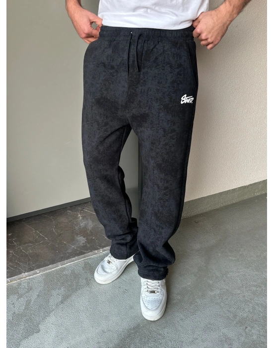 ÖZEL SERİ YIKAMALI KÜÇÜK BASKI PAÇA AYARLANABİLİR BAGGY EŞOFMAN ALTI SİYAH