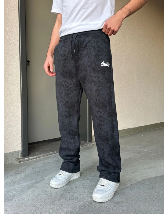 ÖZEL SERİ YIKAMALI KÜÇÜK BASKI PAÇA AYARLANABİLİR BAGGY EŞOFMAN ALTI SİYAH