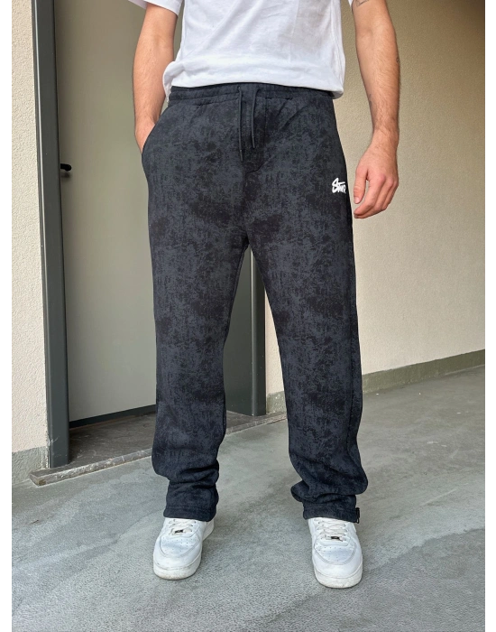 ÖZEL SERİ YIKAMALI KÜÇÜK BASKI PAÇA AYARLANABİLİR BAGGY EŞOFMAN ALTI SİYAH