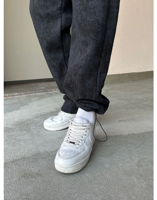 ÖZEL SERİ YIKAMALI KÜÇÜK BASKI PAÇA AYARLANABİLİR BAGGY EŞOFMAN ALTI SİYAH