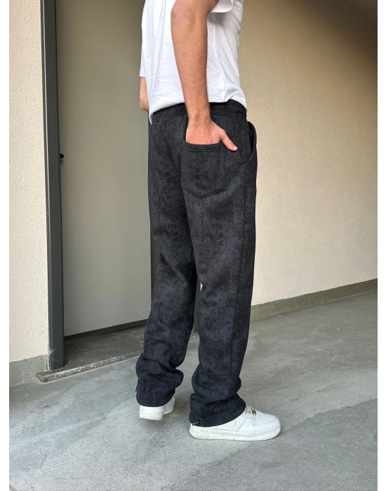 ÖZEL SERİ YIKAMALI KÜÇÜK BASKI PAÇA AYARLANABİLİR BAGGY EŞOFMAN ALTI SİYAH