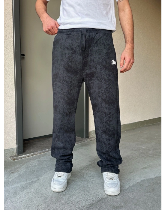 ÖZEL SERİ YIKAMALI KÜÇÜK BASKI PAÇA AYARLANABİLİR BAGGY EŞOFMAN ALTI SİYAH