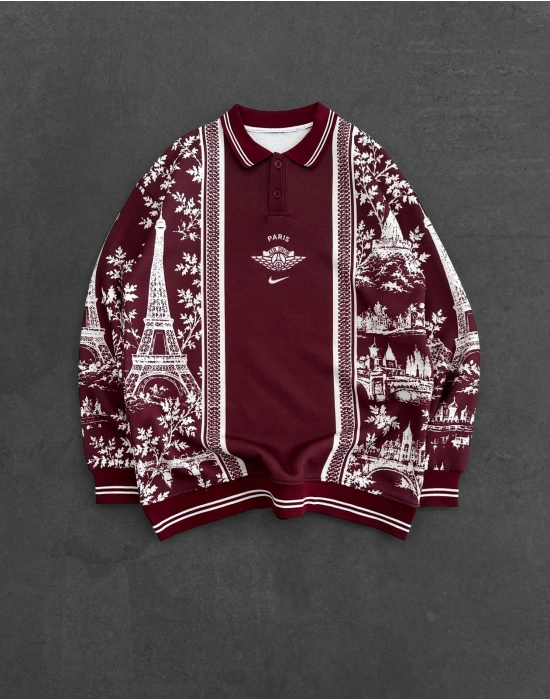 PARİS DİO NAKIŞ 3 İPLİK PAMUKLU YAKALI SWEAT BORDO