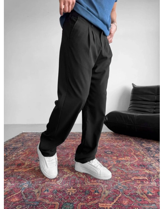 PİLE DETAY BAGGY KALIP PANTOLON SİYAH